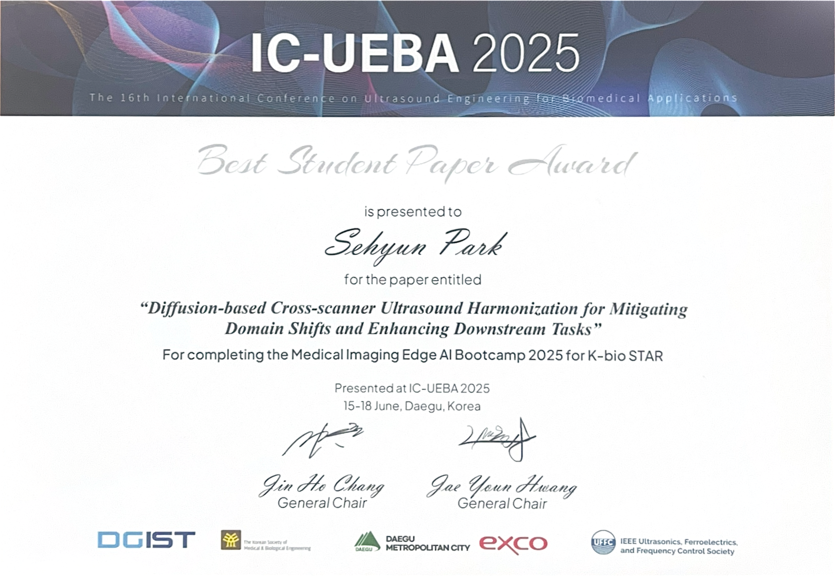 Sehyun Park, IC-UEBA 2025, "Best Student Paper Award", 2025